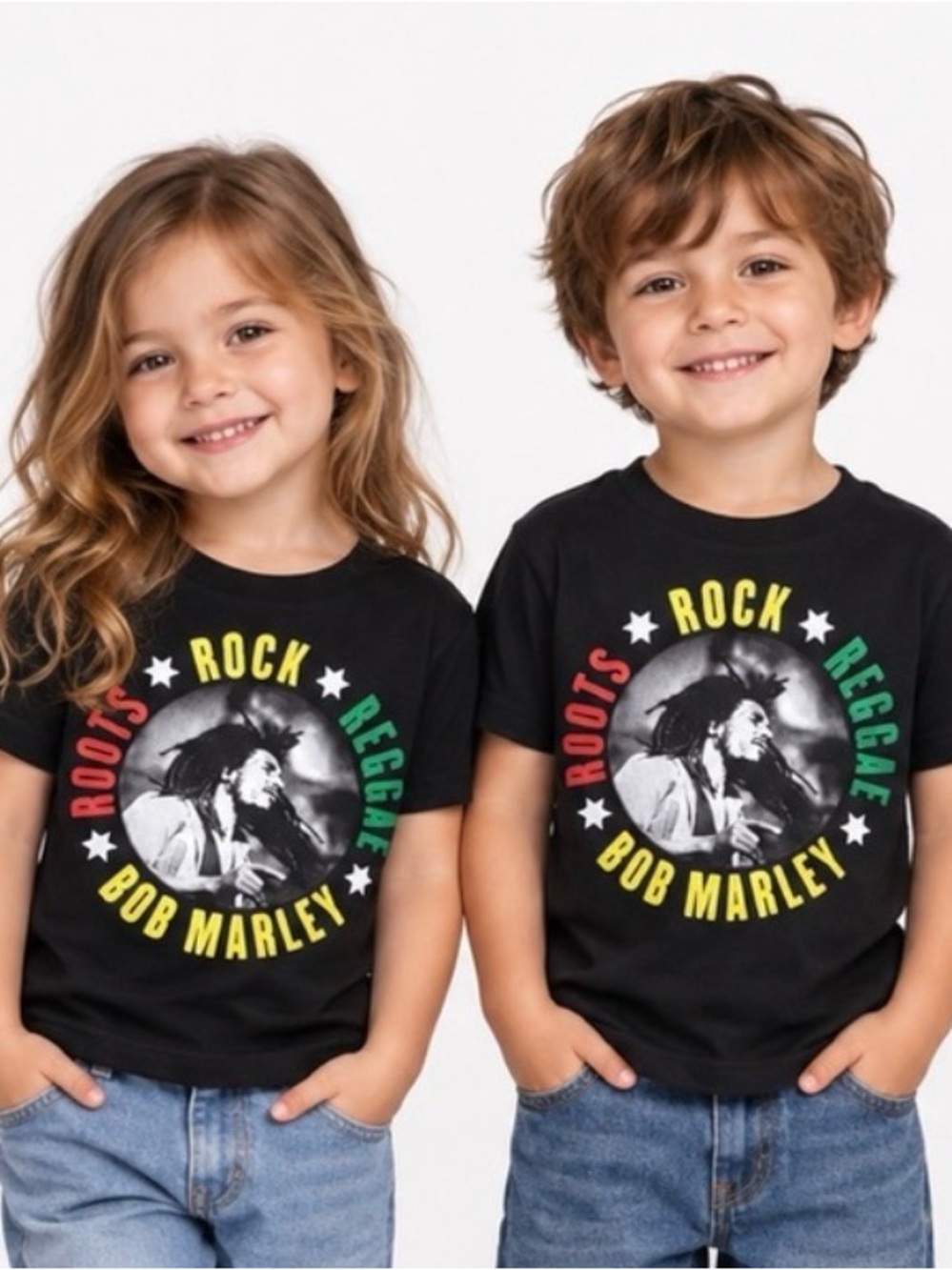 Bob Marley Black Kids Graphic Cotton Short Sleeve Tee - Roots Rock Reggae Sz 4T